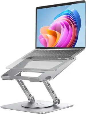 Laptop Cooling Stand, 360 Degree Swivel Adjustable Ergonomic Portable Aluminum Laptop Holder, Foldable Computer Stand Anti-Slip Laptop Riser Compatible with 9-17.3 inch Laptops (Silver)