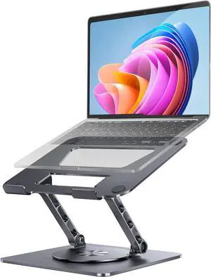 Laptop Cooling Stand, 360 Degree Swivel Adjustable Ergonomic Portable Aluminum Laptop Holder, Foldable Computer Stand Anti-Slip Laptop Riser Compatible with 9-17.3 inch Laptops (Gray)