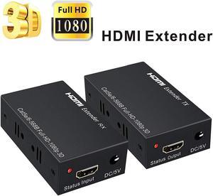 HDMI Extender Up to 196ft/60m, 1080P HDMI Transmitter and Receiver, HDMI Ethernet Sender Repeater Over Singal RJ45 Cat5e/6 Ethernet LAN Cable Compatible with DVD, Fire Stick, Roku, PS5 (Tx + Rx)