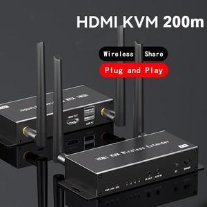 Wireless HDMI Transmitter and Receiver 4K, HDMI KVM USB Extender, HDMI Extender 1080P@60Hz 656ft (200m) with HDMI Loop-Out and IR Pass-Through, Zero Delay, for Projector, Camera, Laptop