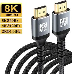 8K HDMI 2.1 Cable 6.6FT,LUOM Braided HDMI Cord - Get 48Gbps High Speed 3D 8K60 4K120 144Hz, HDR, eArc, Dolby Vision, & More