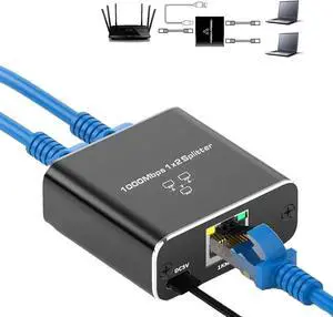 Gigabit Splitter Adapter,RJ45 Ethernet Splitter 1 to 2 Network Adapter(2 Devices Surf Internet Simultaneously) Works for Cat5e/Cat6/Cat7/Cat8 Connector LAN Internet