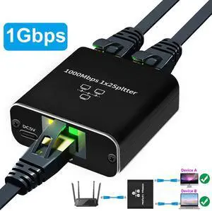 Ethernet Splitter 1 to 2 RJ45 Network Adapter, Suitable Super Cat5/5e/6/7/8, Cmpatible with ADSL/Hubs/TVs/Set-top Boxes/Routers/Wireless Devices/ Computers (2 Devices Surf Internet Simultaneously)