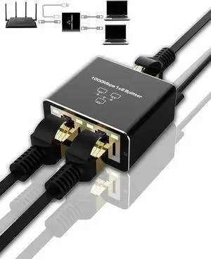 Gigabit Ethernet Cable Splitter 1 to 2, RJ45 Splitter 1 in 2 Out hub, 1000Mbps Shielded Ethernet Splitter, Internet Cable 8P8C Extender Plug LAN Cable for Cat5, Cat5e, Cat6, Cat7,Cat8