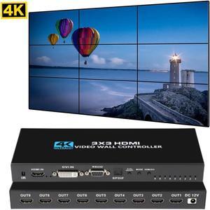 4K Video Wall Controller 1x1,1x2, 1x3, 1x4, 2x1, 2x2, 2x3, 2x4, 3x1, 3x2, 3x3, 4x1, 4x2 TV Wall Processor for 9 TV Splicing Display Support 3840x2160@30Hz HDMI Inputs and Rotate 180 Degree