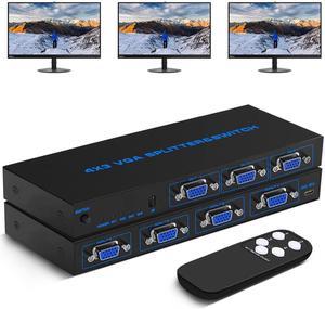 4 Port VGA Video Splitter PC Screen Duplicat 4 PC to 3 Monitors Distribution Duplicator VGA/SVGA LCD CRT Splitter Box Display 350MHz Supports High Resolution up to 1920x1080 (4 Input 3 Output)