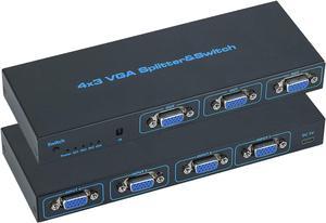 4X3 VGA Switcher,4 in 3 Out VGA Switcher Splitter: 4 Devices to 3 Monitors Duplicator Display