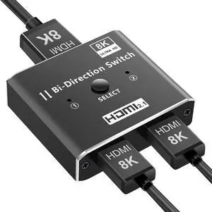 HDMI2.1 Switch 4K 120H,  8K HDMI Switcher 2 in 1 Out Aluminum Bi-Directional Splitter 2 x 1/1 x 2 UHD 3D Compatible for Switch, PS4, Roku, HDTV, Monitor