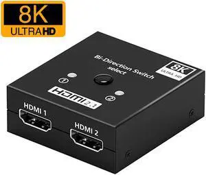 8K HDMI2.1 Switch, HDMI Switcher 1 in 2 Out or 2 in 1 Out, HDMI 2.1 Switch Support 8K@60hz and 4K@120hz, Compatible with Xbox X, PS5, Blu-Ray Player, 8K UHD TV, Monitor and Projector