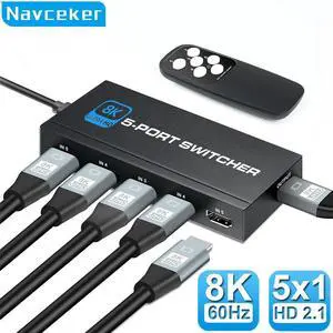HDMI 2.1 Switcher 5 in 1 out 8K/60Hz HDMI Splitter for XBOX 360 PS4 Smart Box 5 in 1 out HDMI 2.1 Switch Adapter Supports Ultra HD Dolby Vision, 48Gbps, HDR10, HDCP 2.3 & 3D - OZ8Q5