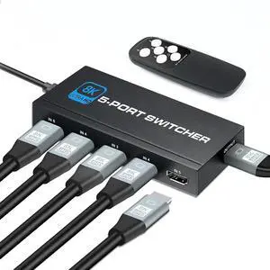 Switcher HDMI 2.1-compatible 5 in 1 out 8K 60Hz 4K 120Hz Switch Splitter adapter IR Remote For PS5 PS4 Projector Supports Ultra HD Dolby Vision, 48Gbps, HDR10, HDCP 2.3 & 3D - OZ8Q5