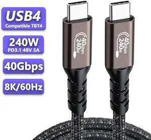 240W USB C to USB C Cable [5FT],USB 4.0 Gen 3 40Gbps Data Transfer Type-C 240W PD Fast Charging,8K Video Cord,for Mobile Phone, Notebook, MAC, SSD, PD3.1 and QC4.0, Black