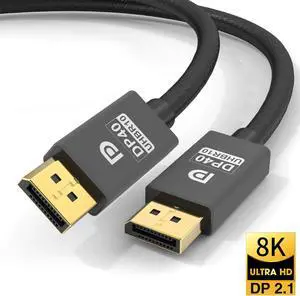 8K DisplayPort2.1 Cable 6.6 Foot, DP to DP Cable 2.1 Support 8K@60Hz, 4K@144Hz/120Hz, 40Gbps, Compatible with Computer, Desktop, Laptop, PC, Monitor, Projector