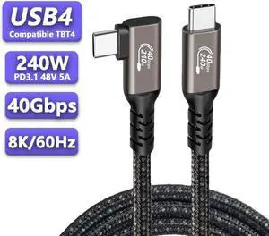 240W USB C to USB C Cable [1.5FT],Right Angle USB 4.0 Gen 3 40Gbps Data Transfer Type-C 240W PD Fast Charging,8K Video Cord,for Mobile Phone, Notebook, MAC, SSD, PD3.1 and QC4.0, Black