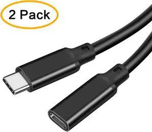 100W USB C Extension Cable,USB C Male to Female Extender USB 3.2 Fast Charge 10Gbps Data Transfer 4K Display Compatible with USB C Hub,iPad,MacBook Air,Dell XPS-1.6ft, 2Pack,Black
