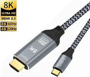 USB C USB3.1 to HDMI 8K 2.1 Cable 6.6FT 7680x4320 8K@60Hz 4K@120Hz UHD HDR High Speed 48Gbps Thunderbolt 3 Compatible for HDTVs Projectors and Monitors
