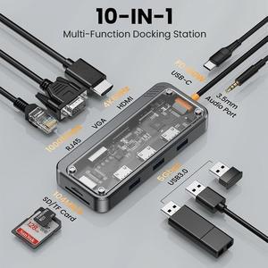 10 in 1 USB C Docking Station, Multiport USB-C Hub Adapter with HDMI+VGA+Gigabit Ethernet+100W USB C Power Charging Port+3USB+SD/TF+Audio for MacBook Laptop Notebooks