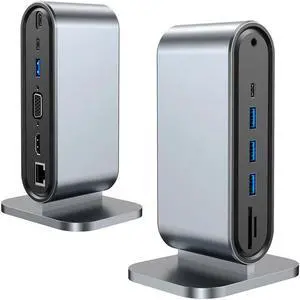 12 in 1 USB C Docking Station Vertical, Multiport USB-C Hub Adapter with HDMI+VGA+Ethernet+100W USB C Power Charging Port+4USB+SD/TF+Audio+USB C for Laptop Notebooks