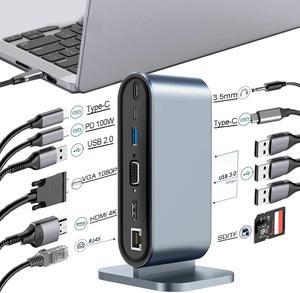 USB C Docking Station, Vertical 12 in 1 USB C to 4K HDMI Adapter, USB C Hub with HDMI, VGA, 100W PD, 4 USB3.0,RJ45 Ethernet, SD/TF, USB-C Data Multiport Adapter for MacBook Laptop Notebooks