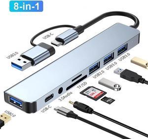 USB A Type C Hub,  8 in 1 USB C to USB Adapter with 100W Type C PD, SD/Micro SD Card Reader, USB3.0&3 USB2.0,3.5mm Audio, USB C Dongle Multiport Adapter for MacBook Air/Pro, iPad Pro M1