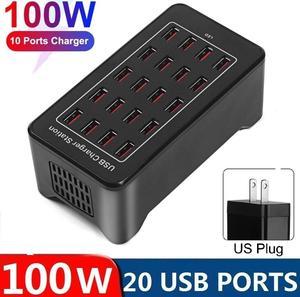100w 20(20A) Port, USB Fast Charging Station,Travel Desktop USB Rapid Charger,Multi Ports Charging Station Organizer Compatible with Smartphones,Tables,and More Devices - Black
