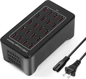 USB Charging Station, 20 USB Fast Ports Charge Docking Station, Multi Device Charger Organizer Compatible with iPad, iPhone, Tablet and Cell Phone - Black