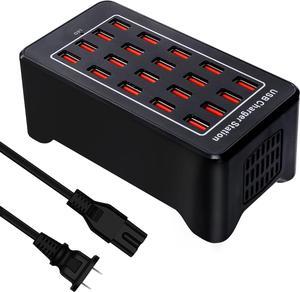 Multiple USB Charging Station, 20 Ports 100W(20A) Fast Charger Station with Power Switch, Desktop Charging Station for Multiple Devices Compatible with Cell Phones iPad Kindle Tablet - Black