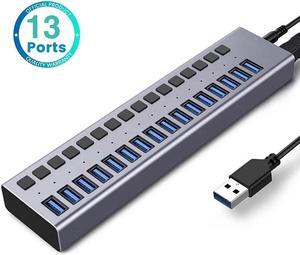 Powered USB Hub,16 Ports USB 3.0 Data Hub, Individual On/Off Switches, 12V7.5A 90W Power Adapter, USB Hub 3.0 Splitter Extension for Laptop, PC, Computer, Mobile HDD (HS082-16U)