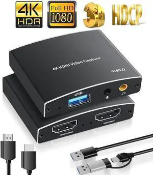 USB3.0/USB-C Video Capture Card,LUOM 4K60 HDMI Capture Card,Game Capture Card for Live Streaming/Video Recording/Screen Sharing/Game Playing, Recording Work with PC/PS4/XBOX/Switch/DSLR/OBS