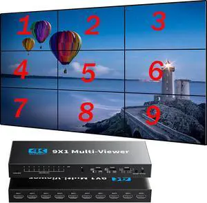 LUOM HDMI Multi-Viewer Nine 9x1 Seamless Switch 4K/1080p Switcher w/10 Display Modes Out for PS4 Xbox Fire Stick Blu-Ray Player