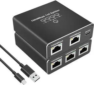 Gigabit Splitter Adapter,RJ45 Ethernet Splitter 1 to 4 Network Adapter(4 Devices Surf Internet Simultaneously) Works for Cat5e/Cat6/Cat7/Cat8 Connector LAN Internet