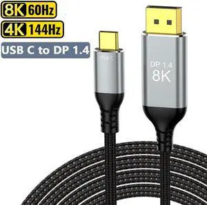 USB C to DisplayPort Cable 3.3FT [HDR, 8K@60Hz, 4K@144Hz, 2K@240Hz] Type C to DP 1.4 Cable, Compatible with Thunderbolt 3/4, iPhone15/15 Pro Max, MacBook Pro/Air, iPad
