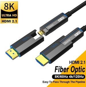 Unidirectional Active 8K @60Hz Detachable Fiber Optic HDMI Cable 16 ft in-wall - Supporting 8K@60Hz 4K@120Hz HDR - Designed for Xbox, Compatible with PS5, Apple TV, PC [Pass Through Pipeline]