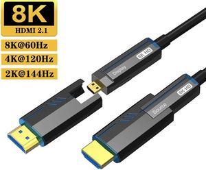 Fiber Optic HDMI Cable 16FT/5M, Long Detachable HDMI 2.1 Cable Support 48Gbps High Speed 8K@60Hz 4K@120Hz Dynamic HDR/eARC/HDCP 2.2&2.3/Dolby Atmos for Monitor,TV,Projector, Gaming Console
