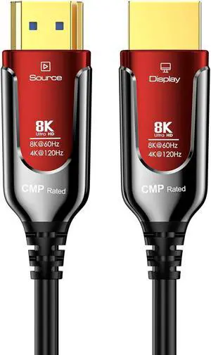 16FT/5M Long HDMI2.1 Fiber Optic Cable (HDR10+, in-Wall Plenum-Rated, 48Gbps High Speed 8K 60Hz, HDCP2.3, eARC) - Compatible with Home Theatre, HDTV, Gaming Console, Streaming Devices, Red