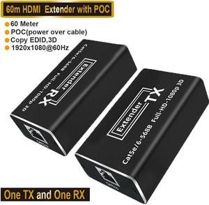 HDMI Extender Over Ethernet Cat6 - Up to 196ft (60m) - Lossless Low Latency Signal - Long Range Ethernet to HDMI at 1080p (Transmitter and Receiver)