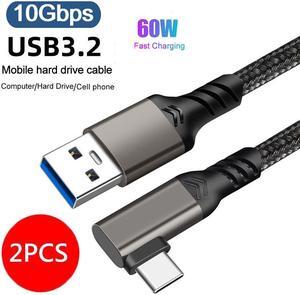 10Gbps USB 3.1 Gen 2 USB A to USB C 90 Degree Braided Cable 3A/60W Fast Charge Compatible with MacBook Pro 2022/Samsung Galaxy S22/Z Fold/Z Flip/Switch, etc (1.6ft , 2 Pack)