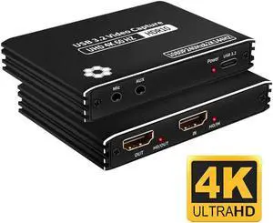 4K60 Capture Card USB3.2, USB-C HDMI Video Capture Card to USB with Microphone & HDMI Loop-Out, Capture Card 4K 60fps for Streaming, Compatible with Nintendo Switch/Game Console/Phone