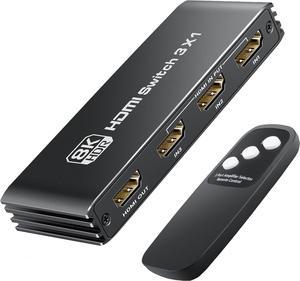 HDMI 2.1 Switch Ultra HD 8K@60Hz 3 in 1 Out HDMI Splitter with Remote HDMI Switcher Support 3D CEC HDR HDCP2.3 Compatible with PS5/4/3 Xbox Nintendo Switch Roku-TV Fire Stick