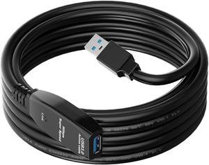 LUOM Active USB 3.0 Extension Cable, 16 Feet USB 3.0 Male to Female Extender Cord with 5V Power Cable, 1 Chipsets Signal Booster for VR, Webcam, Xbox, PS4, Keyboard, Printer, etc