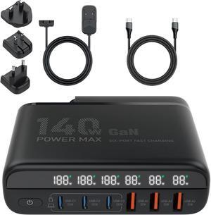 LUOM 140W USB Type C Charging Station Hub, 6 Port USB Desk Charger, 140 Watt GaN Fast Charger with Charger Power Strip Replaceable Plug Compatible for All Phones and Tablets