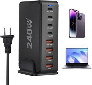 LUOM GaN 240W 8 Port USB C Charger USB QC3.0 PD100W Type C Fast Charging Mobile Phone Charging Station for Various Brands of Mobile Phones Tablet PC