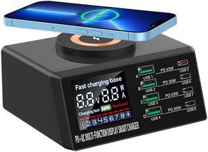 LUOM LCD Display Charging Station, 110W 8 Ports Multi Charger Station with Wireless Charging, USB Charging Dock for Multiple Devices, Compatible with Cellphone iPad Kindle Tablet