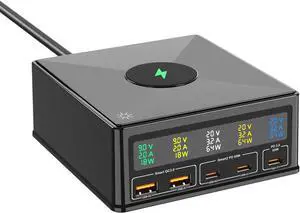 LUOM 160W USB Charging Station with Wireless Charging, 5-Port Desktop Charger, USB C Charging Station for MacBook Pro/Air, iPad Pro/Air, iPhone 15 Pro Max/14, Galaxy S24 Ultra