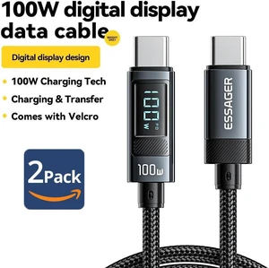 LUOM LED Display USB C to USB C Charger Cable [2 Pack 6.6ft 100W], Type C Charging Cable for iPad Mini 6, iPad Pro 2020, iPad Air 4, MacBook Pro 2020, Galaxy S20 Plus S9 S8, Pixel, Switch