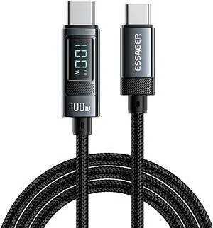LUOM USB C Cable with LED Display [3.3ft,1-Pack],100W(20V/5A) USB C PD Cable, Nylon Braided USB C to USB C Cable Compatible with iPad Pro, iPad Air, iPad Mini, MacBook Pro, Galaxy S22,Switch, Pixel
