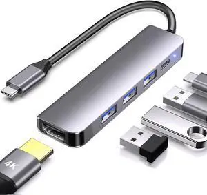 LUOM USB C Hub 4K HDMI Adapter for MacBook Pro/Air USB C Multiport Adapter with 100W Power Delivery, 3 USB-A Data Ports USB C Dongle for MacBook Pro/Air, iPad Pro, iPhone 15, Laptops
