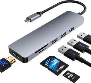 LUOM USB C Hub, USB Hub to HDMI Multiport USB C Dongle Adapter 6 in 1 with 4K HDMI Output, USB-A 3.0, USB-A 2.0Ports,SD/Micro SD Card Reader,Compatible with MacBook Pro Air and More Type C