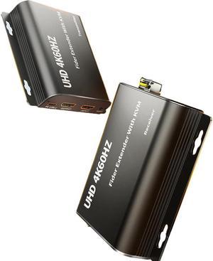 LUOM 4K HDMI KVM USB Extender with Loop Out Over LC Fiber Optic up to 20KM, KVM HDMI Fiber Optic Extender Zero Latency 4K@60hz HDMI Extender, HDMI Loop, IR Control, Mouse and Keyboard KVM