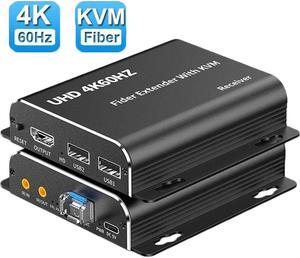 LUOM 4K 60hz HDMI KVM Fiber Extender Multifunction HDMI Video Optical Transceiver 4K Full HD HDMI to Fiber Converter Single-Mode Up to 20KM Support USB Mouse Keyboard KVM